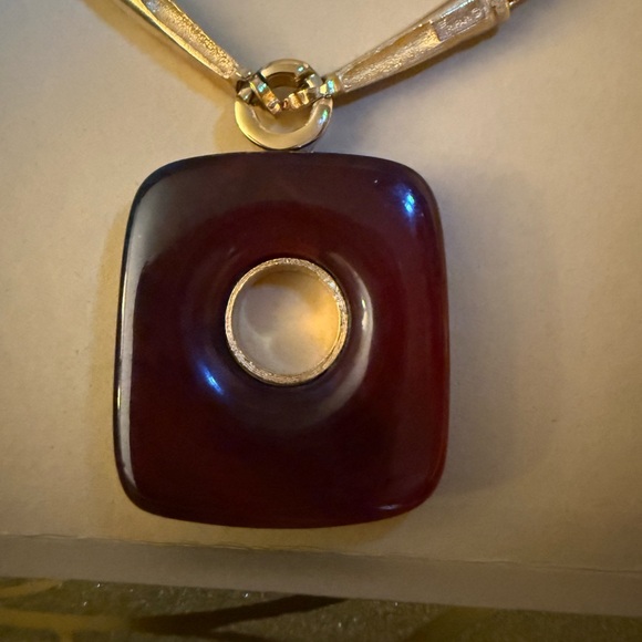 Trifari Gold Necklace with Red Pendant - Picture 2 of 9